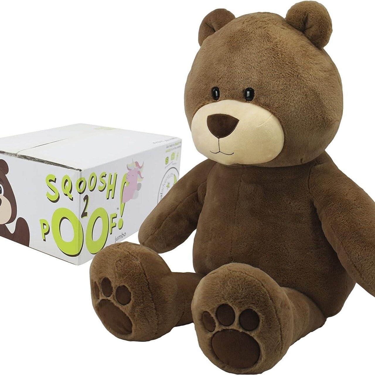 Sqoosh2poof 54" Giant Brown Bear Plush Stuffed Animal With Interactive Surprise